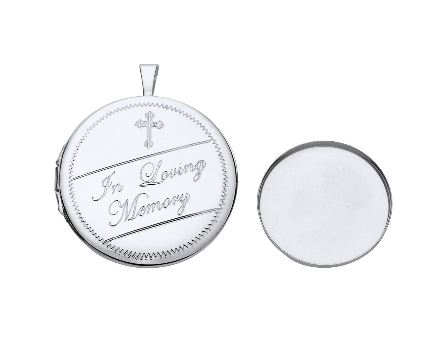 Round Memorial Locket from J R Jewellery with engraved 'In Loving Memory' design for cherished remembrance