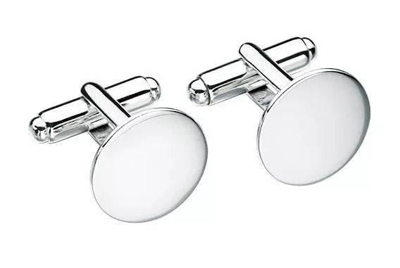 Round Plain Cufflinks Solid Sterling Silver Free engraving service on this item