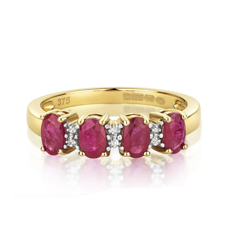 Real Ruby and Diamond Eternity Anniversary Ring Solid Yellow Gold Band