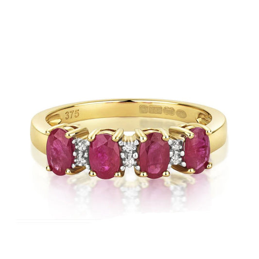 Real Ruby and Diamond Eternity Anniversary Ring Solid Yellow Gold Band