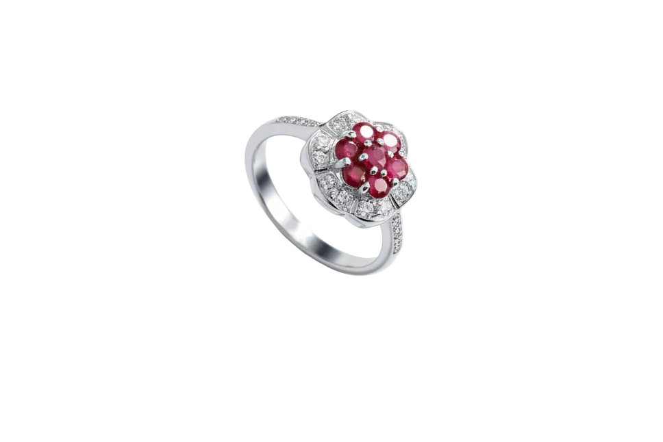 Ruby Ring Diamond Ring Platinum Plated Sterling Silver Engagement Ring