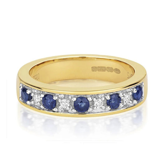 Real Sapphire and Diamond Ring 9ct Yellow Gold Eternity Band Size JKLMNOPQ
