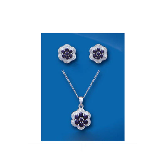 Sapphire and Diamond Pendant and Earrings Set Solid Sterling Silver