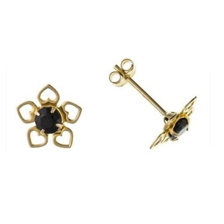 9ct Gold Sapphire Flower Earrings Floral Stud September Birthstone Hallmark