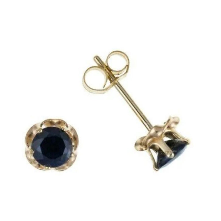 9ct Gold Sapphire Stud Earrings 6mm Yellow Gold September Birthstone Hallmarked
