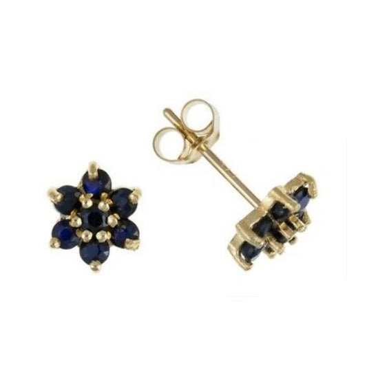 9ct Gold Sapphire Earrings Yellow Gold Cluster September Birthstone Hallmark