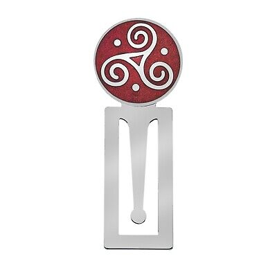 J R Jewellery silver metal celtic triskele bookmark with red circular design