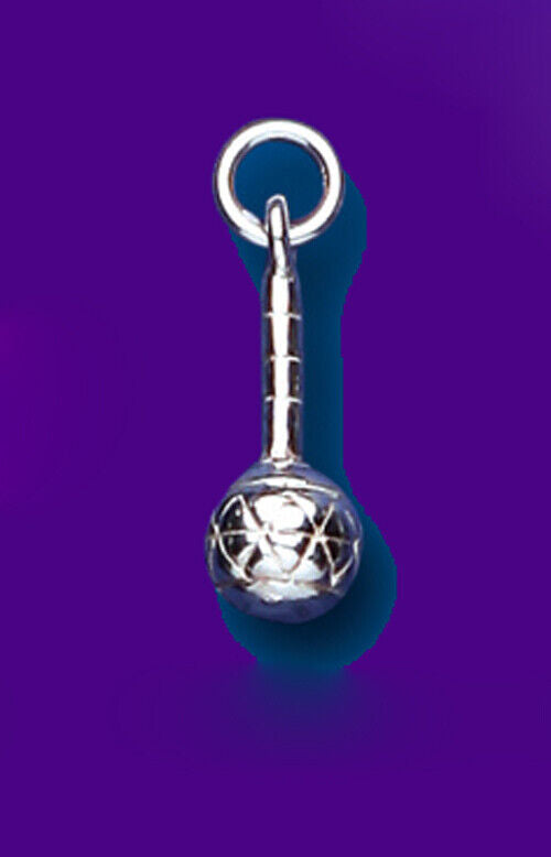 Silver baby rattle pendant from J R Jewellery with intricate detailing and a polished finish