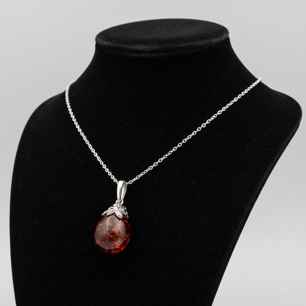 J R Jewellery Silver Necklace with Red Pendant, perfect to pair with silver earrings sterling