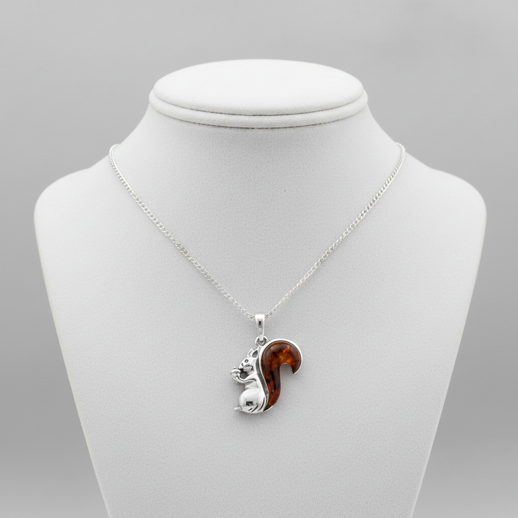 J R Jewellery Silver Necklace with a Squirrel Pendant and Brown Enamel, ideal for pairing with silver earrings sterling