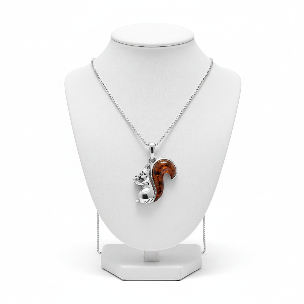 J R Jewellery Silver Necklace featuring a Squirrel Pendant with Sterling Detail