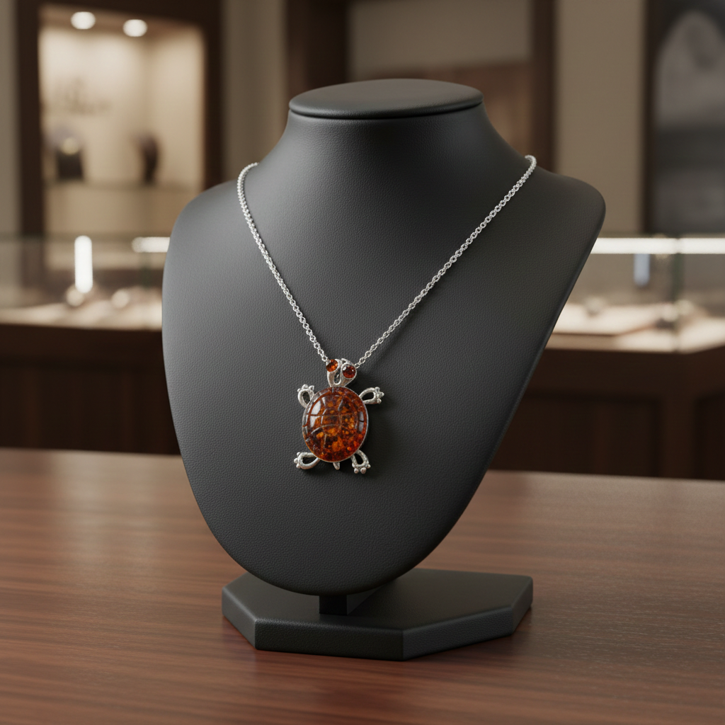 J R Jewellery Silver Necklace with Turtle Design and Amber Stone, elegant addition to silver earrings sterling sets