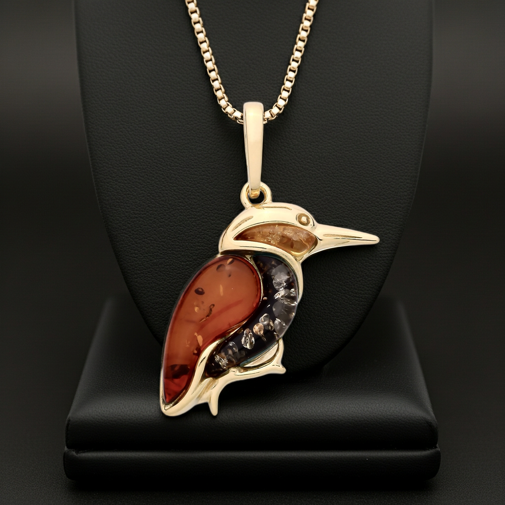 J R Jewellery silver necklace sterling silver with a bird pendant featuring amber and gemstone accents