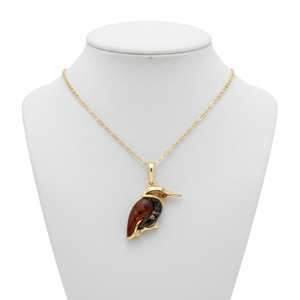 J R Jewellery Silver Necklace Sterling Silver with a Colourful Bird Pendant on a Chain