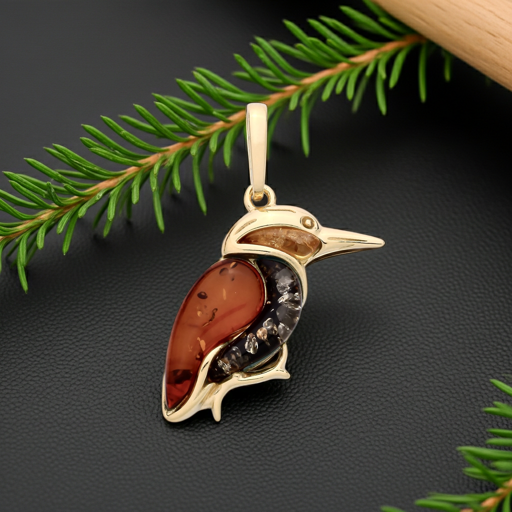 Elegant J R Jewellery silver necklace sterling silver featuring a bird pendant with amber and gemstones