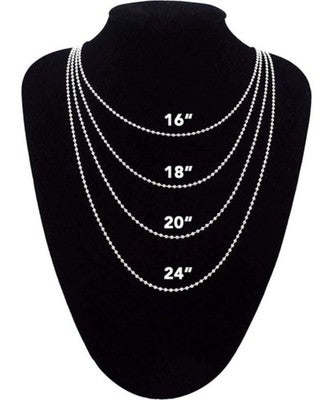 Multiple lengths of silver chains displayed on a black bust for Silver Plain Cross Pendant options