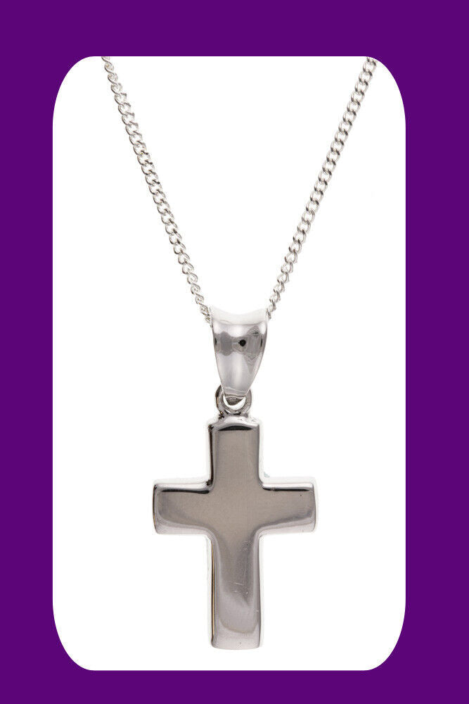 Silver Plain Cross Pendant on a chain, featuring a sleek and polished design.