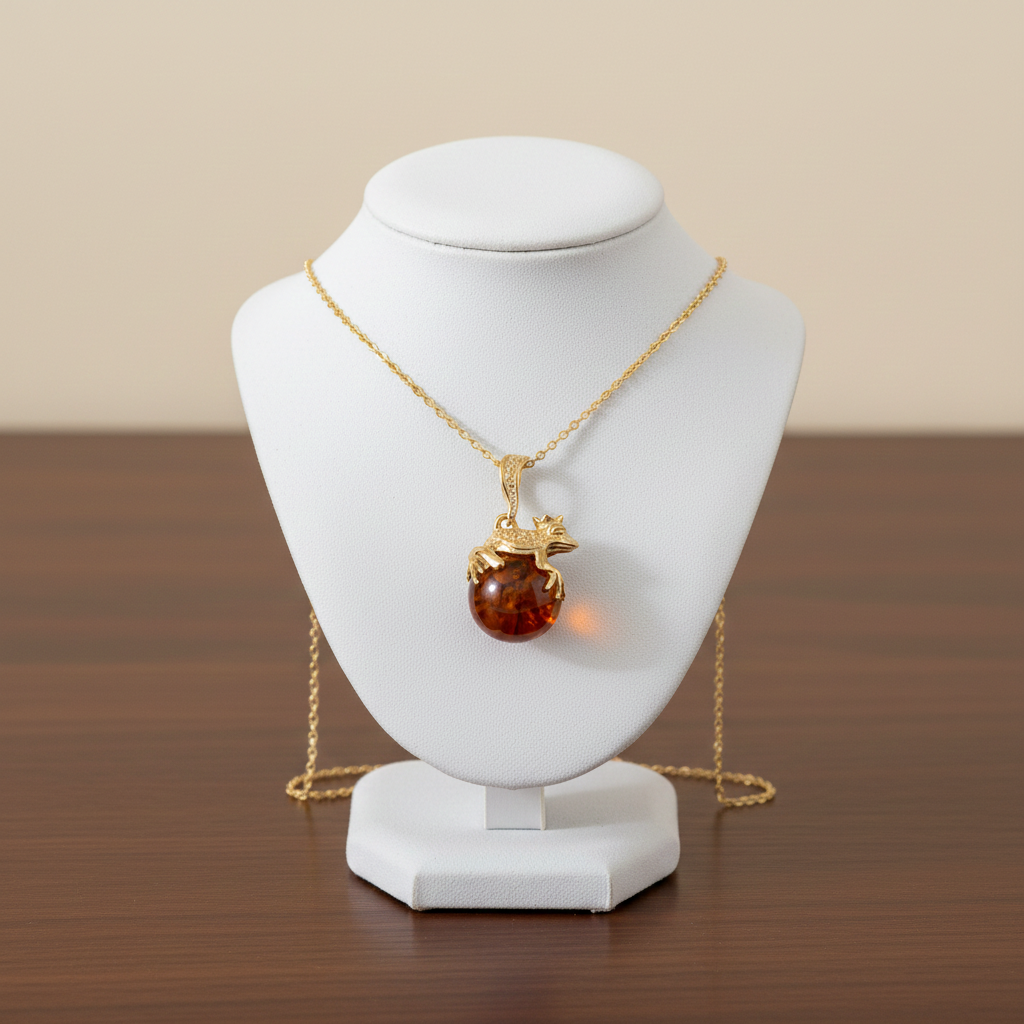 Elegant silver necklace from J R Jewellery featuring a gold pendant with amber stone detail