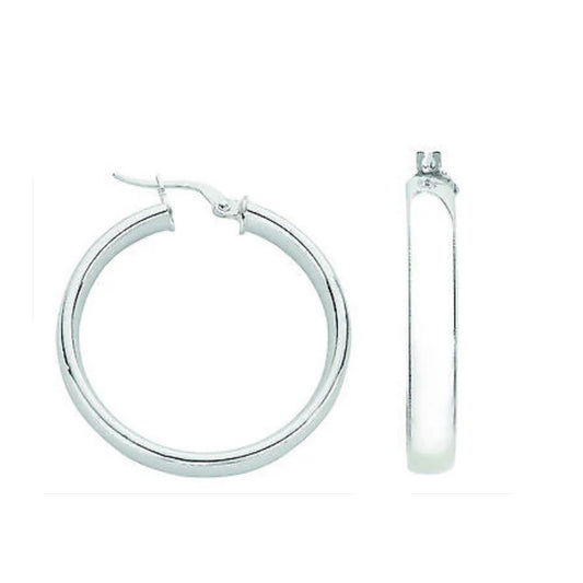 Silver D Shape Hoop Earrings Creole 925 hallmark 30mm