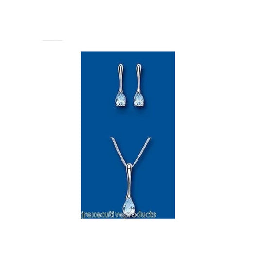 Solid Silver Blue Topaz Pendant and Earrings Set