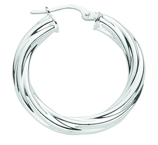 Silver Hoop Earrings Creole 925 Hallmark 28mm Twist Hoops