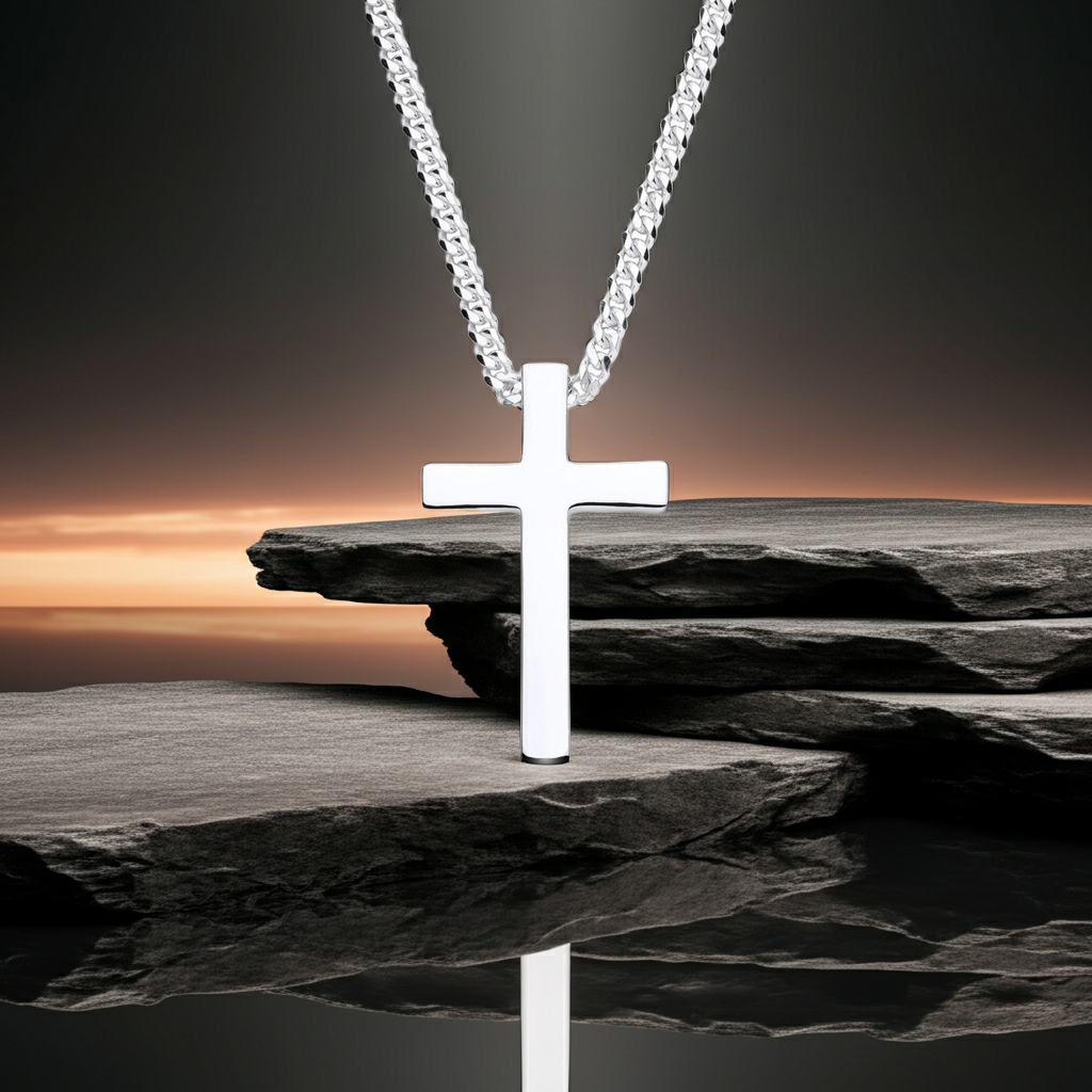 Mens Heavy Weight Cross Pendant and 24" Chain Solid Sterling Silver Hallmarked