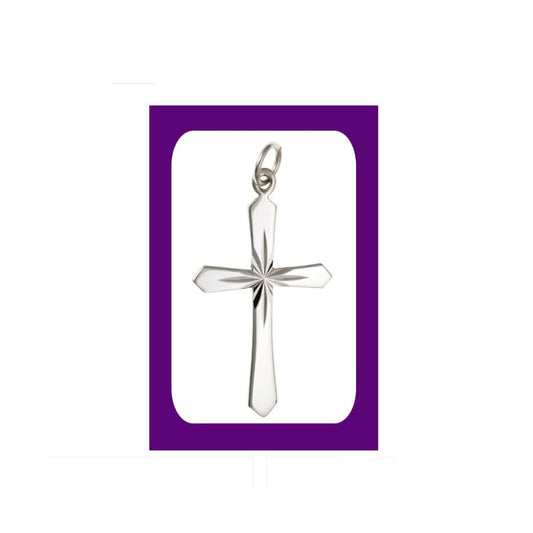 Sterling Silver Diamond Cut Sunray Cross Pendant 925 Hallmark 28 x 19mm