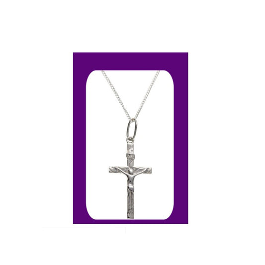 Sterling Silver Plain Crucifix Cross Pendant 26 x 15mm 925 Hallmark 16-18" Chain