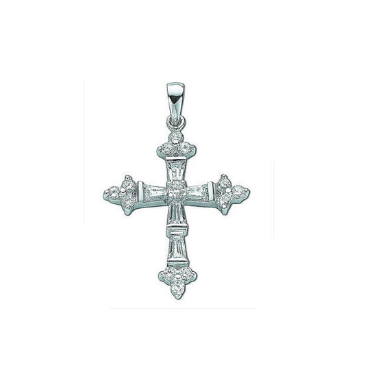 Sterling Silver Baguette Cut Gemstone Cross Pendant 23 x 38mm 925 Hallmark
