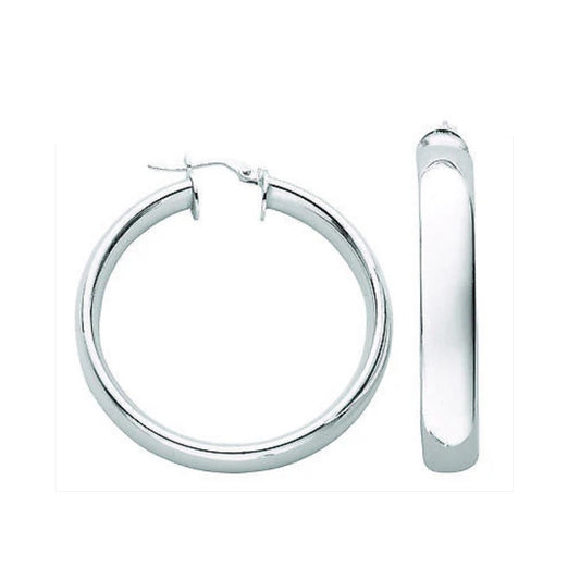 Silver Hoop Earrings Creole Sterling Silver 36mm D Shape Hoops
