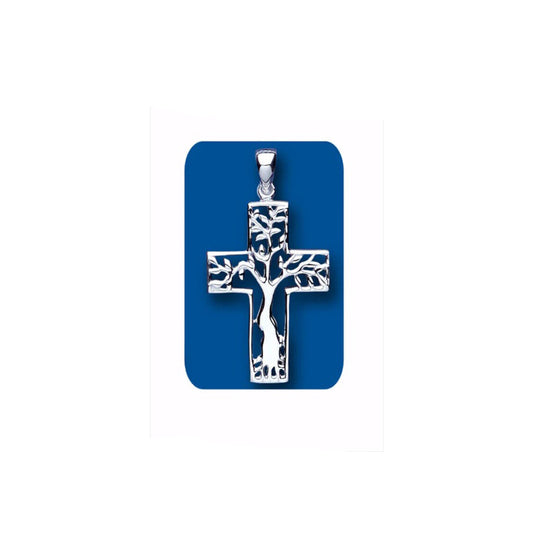 Sterling Silver Tree of Life Cross Pendant 925 Hallmark 28 x 19mm