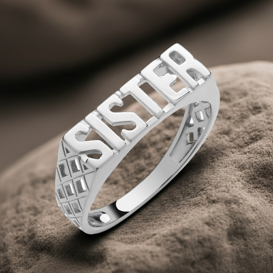 SISTER Ring Solid Sterling Silver with a modern cut-out design for stylish sisterly bonding