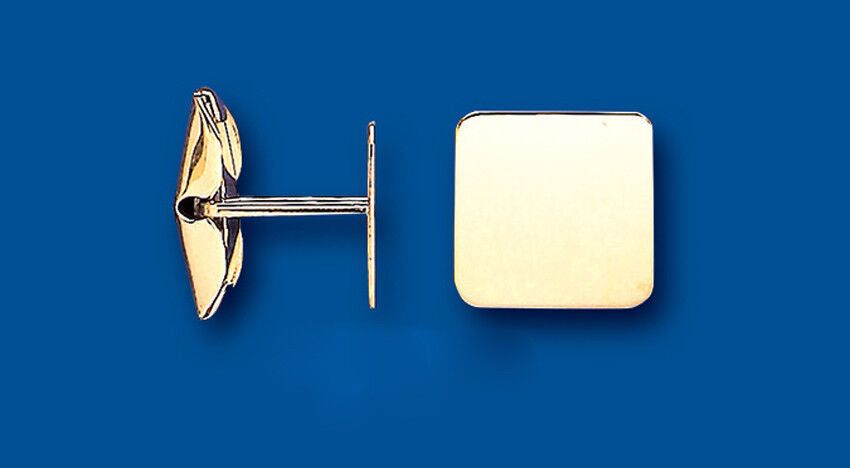Square solid gold cufflinks UK with smooth polished finish on blue background by J R Jewellery