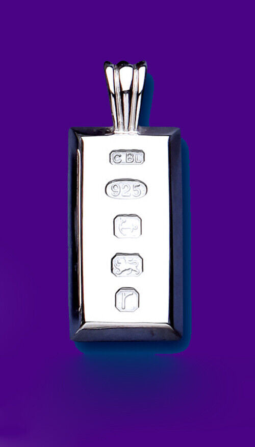 J R Jewellery Solid Silver Ingot Pendant Feature Hallmark with polished finish and detailed engravings