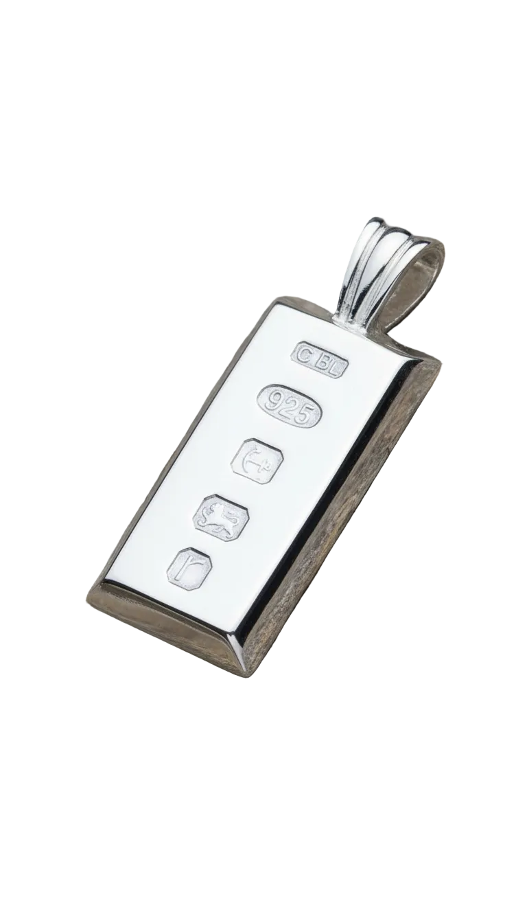 Solid Silver Ingot Pendant Feature Hallmark with a polished finish and distinctive design by J R Jewellery