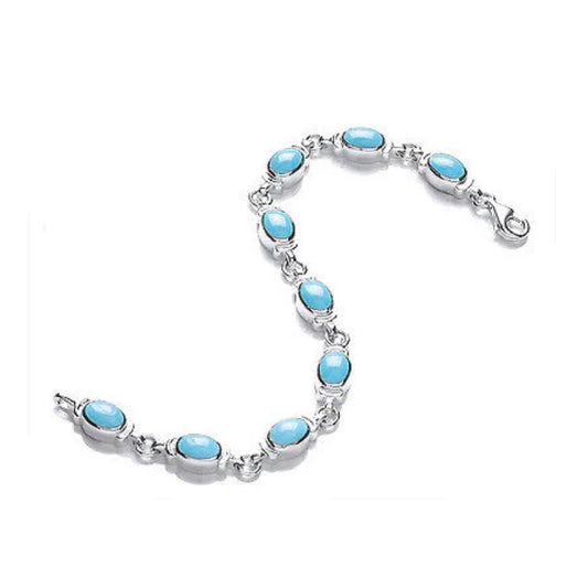 Real Turquoise Ladies Bracelet Solid Sterling Silver Hallmarked