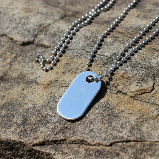 Dog Tag Pendant Solid Sterling Silver 20" Chain Hallmarked