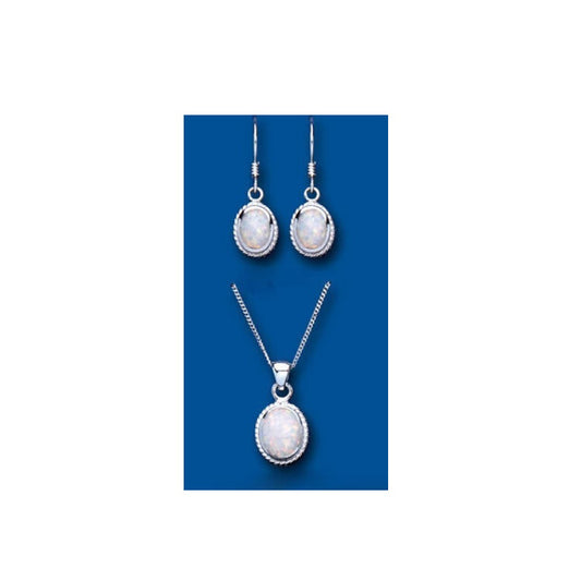 Solitaire Opal Pendant and Earrings Set Solid Sterling Silver Oval