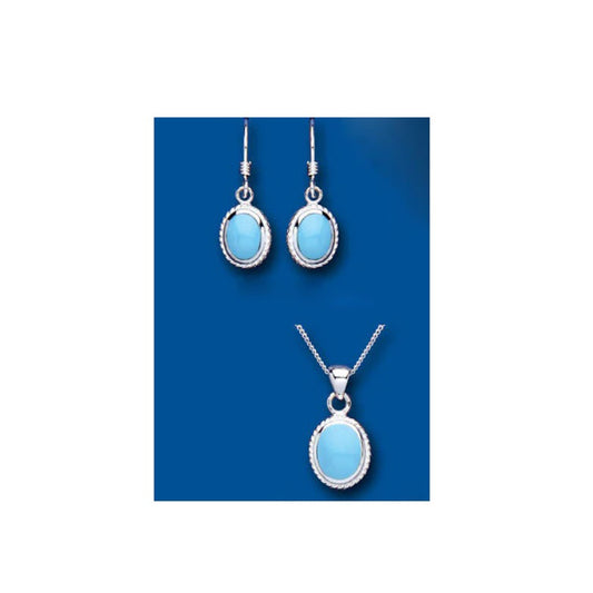 Solitaire Turquoise Pendant and Earrings Set Solid Sterling Silver Oval