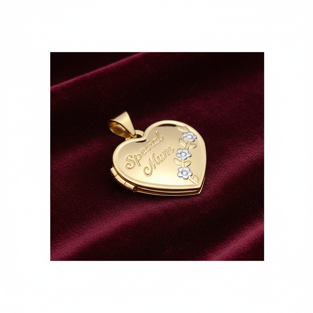 J R Jewellery Special Mum Heart Locket in Gold with Floral Design for a Thoughtful Gift