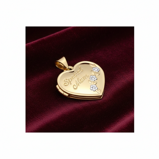 J R Jewellery Special Mum Heart Locket in Gold with Floral Design for a Thoughtful Gift