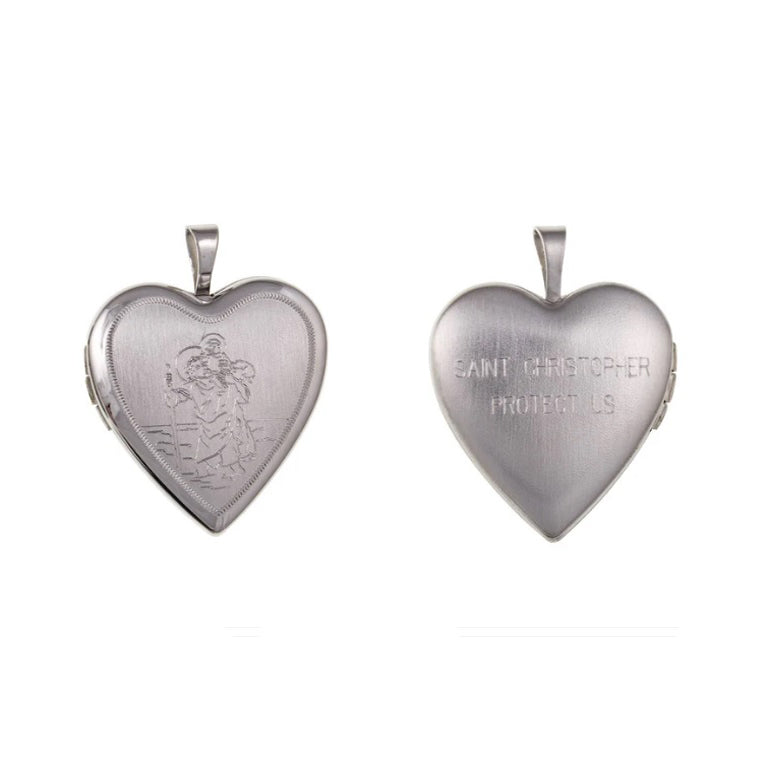 J R Jewellery St Christopher Heart Locket with engraved front and back for personal keepsakes