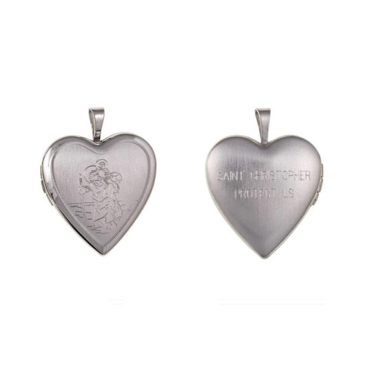 J R Jewellery St Christopher Heart Locket with engraved front and back for personal keepsakes