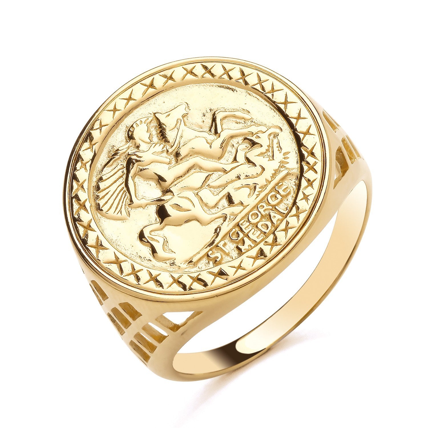 St George Coin Ring 18ct Yellow Gold with detailed design of St George on horseback