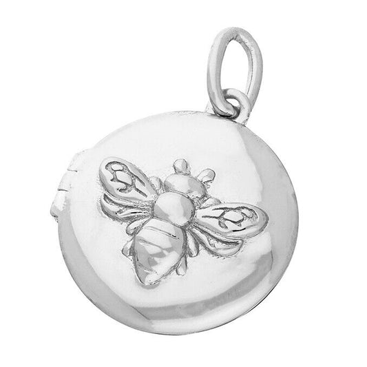 J R Jewellery sterling silver bumble bee locket with embossed bee design and round shape