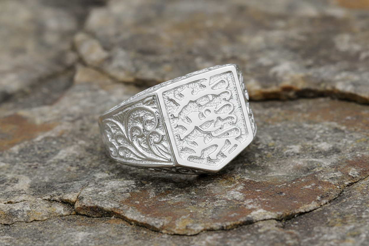 Gents Sterling Silver Three Lions England Ring 925 Hallmark