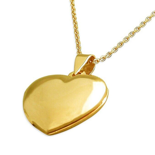 Sterling Silver Heart Locket Yellow Gold Plated on a delicate chain, ideal for personalised keepsakes