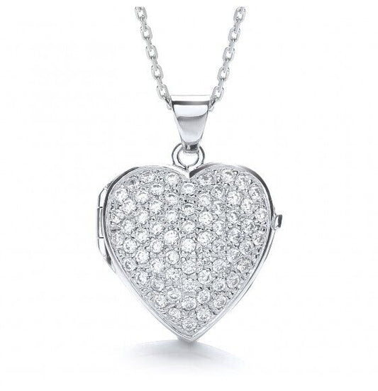 Sterling Silver Large Heart Locket adorned with shimmering crystals on a delicate chain