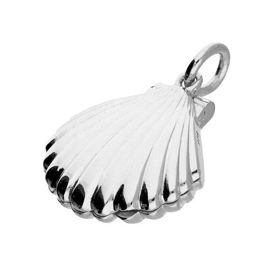 Sterling Silver Locket Clam Sea Shell Locket with a shiny, detailed shell design