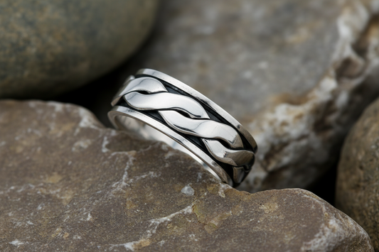Sterling Silver Men's Celtic Ring Rotating Spinner Worry Band Ring